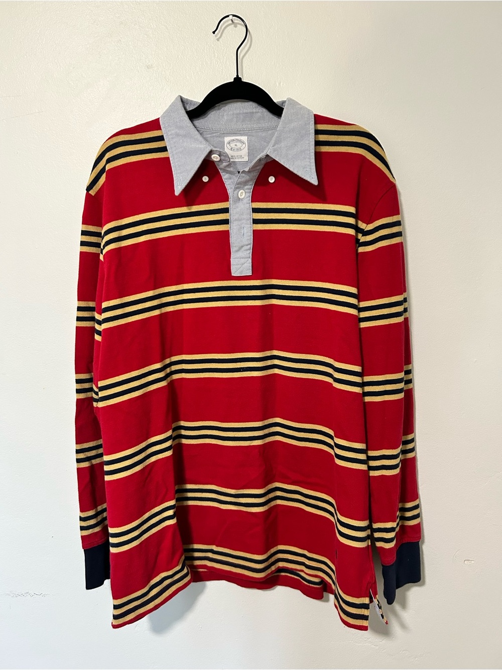 Brooks Brothers Red, Black & Cream Striped Rugby Polo